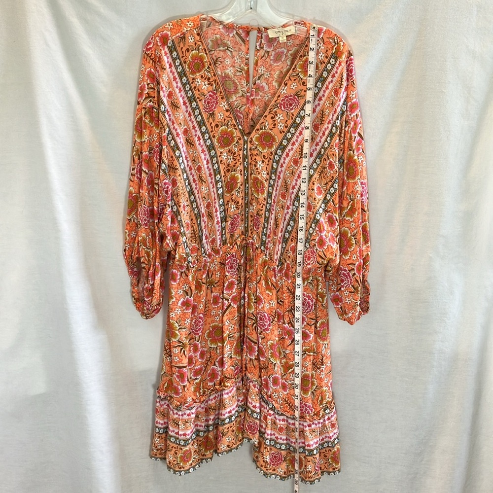 Umgee Orange Paisley V-Neck Mini Dress - Picture 8 of 15